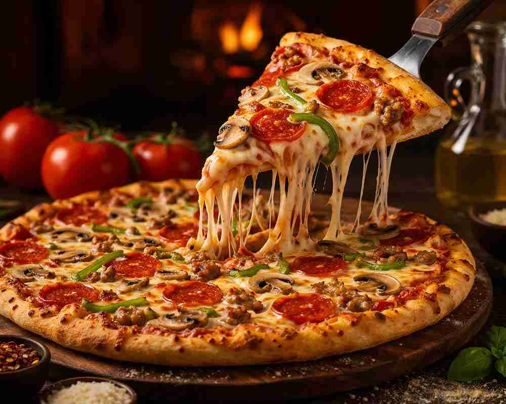 Pizza delivery in Market Weighton with fresh hot pizza and melted cheese